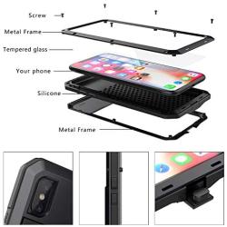 iPhone XR Case, CarterLily Full Body Shockproof Dustproof Waterproof Aluminum Alloy Metal Gorilla Glass Cover Case for Apple iPhone XR 6.1 inch - Black