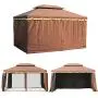 Outsunny 10 x 13 Outdoor Patio Gazebo Canopy with 2-Tier Polyester Roof, Vented Mesh Sidewall, & Strong Aluminum Frame