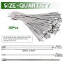 Keadic 30Pcs 5.9 Inches 304 Stainless Steel Zip Ties Exhaust Wrap Coated Locking, Metal Cable Zip Ties for Computer Wire Harness, Automotive Parts and more