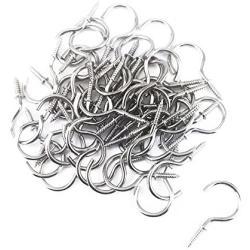 Yueton 50pcs Metal Screw-in Ceiling Hooks Cup Hooks (Nickel)