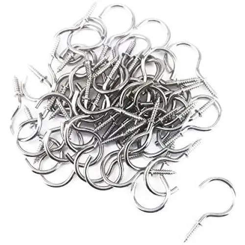 Yueton 50pcs Metal Screw-in Ceiling Hooks Cup Hooks (Nickel) Yueton 50pcs Metal Screw-in Ceiling Hooks Cup Hooks (Nickel)