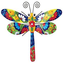 Collections Etc Colorful Metal Mexican Talavera-Style Insect Garden Wall Art for Indoor and Outdoor Decoration, Dragonfly