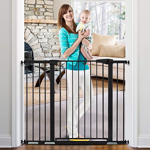 KingSo 48.8'' W x 36'' H Baby Gate Extra Tall Wide Large Dog Gate Auto Close Safety Gate Durable Walk Thru Child Gate for Stairs Doorways. Include 4 Pressure Bolts, 2.75'', 5.5'' & 8.25'' Extension, Black