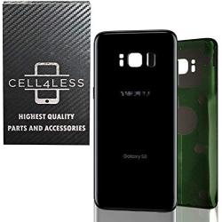 CELL4LESS Replacement Back Glass Cover Back Battery Door w/Pre-Installed Adhesive Samsung Galaxy S8 OEM - All Models G950 All Carriers- 2 Logo - OEM Replacement (Midnight Black)