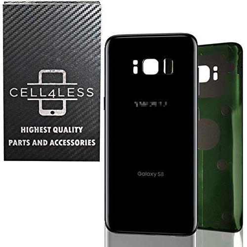 CELL4LESS Replacement Back Glass Cover Back Battery Door w/Pre-Installed Adhesive Samsung Galaxy S8 OEM - All Models G950 All Carriers- 2 Logo - OEM Replacement (Midnight Black)