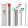 ALINK 12-Pack Stainless Steel Metal Straws with Silicone Tips, Long Reusable Drinking Straws for 20oz/ 30oz Yeti/Rtic Tumblers, Starbucks, Tervis with 2 Cleaning Brush and Carrying Case