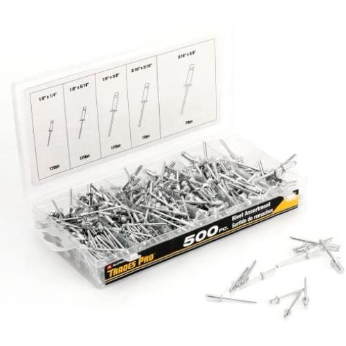Tradespro 836341 Aluminum Rivet Assortment, 500-Piece, Multiple Sizes