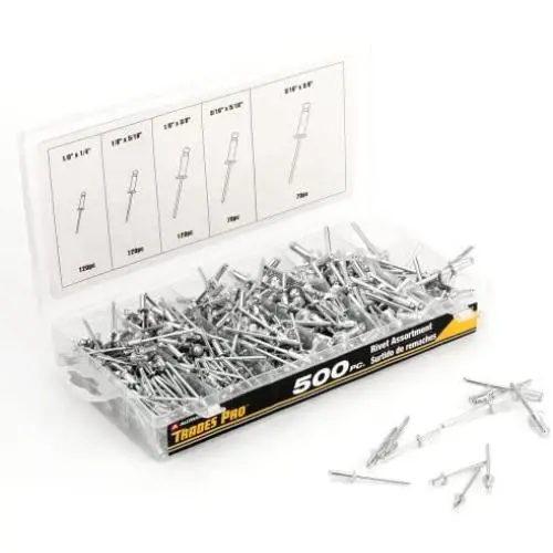 Tradespro 836341 Aluminum Rivet Assortment, 500-Piece, Multiple Sizes