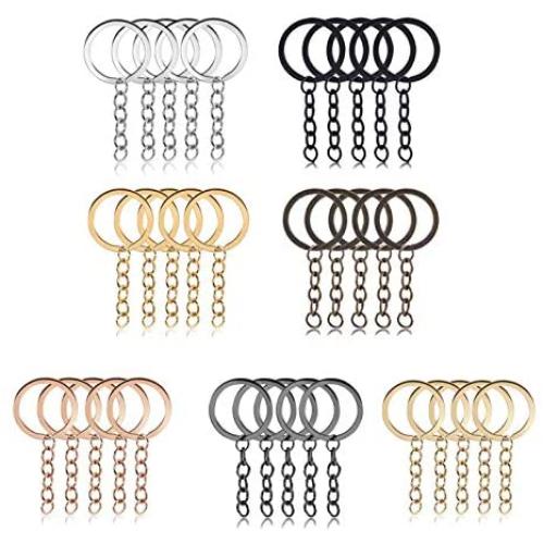 LANBEIDE 35Pcs 7 Colors Split Key Ring with Chain and Jump Rings, Keychain Ring Parts with 30mm Open Jump Ring and Connector for Crafting DIY Key Chain Accessories