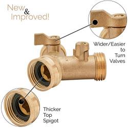 Morvat Heavy Duty Brass Garden Hose Connector Tap Splitter (2 Way) – New and Improved - Outlet Splitter, Hose Splitter, Hose Spigot Adapter with 2 Valves, Plus 2 Extra Rubber Washers, 4 Pack