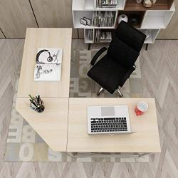 DlandHome L-Shaped Computer Desk 59 inches x 59 inches, Composite Wood and Metal, Home Office PC Laptop Study Workstation Corner Table with CPU Stand, Maple and White Legs, ZJ02-OW