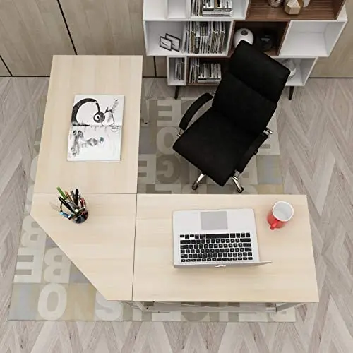 DlandHome L-Shaped Computer Desk 59 inches x 59 inches, Composite Wood and Metal, Home Office PC Laptop Study Workstation Corner Table with CPU Stand, Maple and White Legs, ZJ02-OW DlandHome L-Shaped Computer Desk 59 inches x 59 inches, Composite Wood and Metal, Home Office PC Laptop Study Workstation Corner Table with CPU Stand, Maple and White Legs, ZJ02-OW