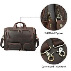 Texbo Mens Solid Top Cowhide Leather Large 17.3 Inch Laptop Briefcase Messenger Bag Tote with YKK Metal Zippers Fit Business Trip