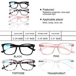 4-Pack Reading Glasses Blue Light Blocking, Fashion Square Computer Readers Women Men Clear Lens Anti UV & Glare