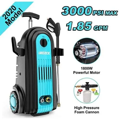 iRozce Pressure Washer, 3500PSI 1.75GPM Electric Power Washer with Foam Cannon, Metal Adapter, Quick Connector Nozzles for Driveway, Deck, Patio Furniture, Car Washing, Blue iRozce Pressure Washer, 3500PSI 1.75GPM Electric Power Washer with Foam Cannon, Metal Adapter, Quick Connector Nozzles for Driveway, Deck, Patio Furniture, Car Washing, Blue