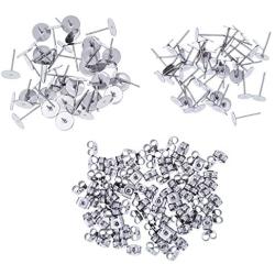 Outus 100 Pieces Stainless Steel Earrings Posts Flat Pad (2 Size) with 100 Pieces Earring Backs for Earring Making Findings, Total 200 Pieces