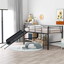 Twin Loft Beds for Kids, Metal Loft Bed with Slide, No Box Spring Required, Black