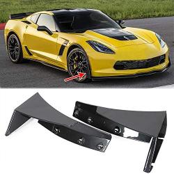 ECOTRIC Front Bumper Lower Splitter Side Extension Winglets Compatible With 2014-Up Corvette C7 / EOS Z06 Stage 3 Style Replacement For #22922353 ABS Plastic Painted Light Gray Metallic