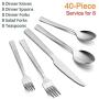 Hammered Silverware Set, E-far 40-Piece Stainless Steel Square Flatware Set for 8, Metal Tableware Cutlery Set Includes Dinner Knives/Forks/Spoons, Modern Design & Mirror Polished - Dishwasher Safe
