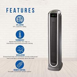 Lasko Ceramic Tower Space Heater with Logic Center Digital Remote Control-Features Built-in Timer and Oscillation, 7.3″L x 9.2″W x 29.75″H, Black 5572