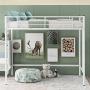 Twin Loft Bed Frame with 2 Ladders, High Metal Loft Bed for Kids, 220 lbs Weight Limits, Twin Size, White