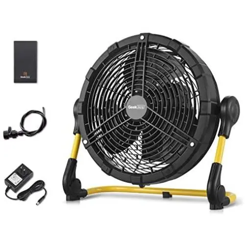 Geek Aire Battery Operated Fan, Rechargeable Outdoor Misting Fan, Portable High Velocity Metal Floor Fan with 15000mAh Detachable Battery & Misting Function, Ideal for Patio, Camping, More - 16 inch