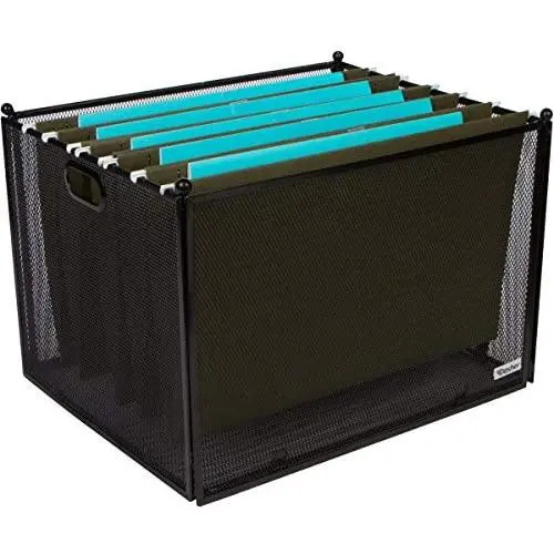 Hanging File Organizer Mesh Box - File Organizer Box Supports Letter Sized and Legal Sized Hanging Folders, Modern Black Metal Mesh Hanging File Crate, Collapsible File Organizer for Home or Office Hanging File Organizer Mesh Box - File Organizer Box Supports Letter Sized and Legal Sized Hanging Folders, Modern Black Metal Mesh Hanging File Crate, Collapsible File Organizer for Home or Office