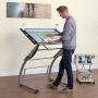 SD STUDIO DESIGNS Triflex Drawing Table, Sit to Stand Up Adjustable Office Home Computer Desk, 35.25'' W X 23.5'' D, Silver/Blue Glass