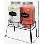 Estilo Glass Set of 2 Mason Jars Beverage Drink Dispensers on Metal Stand with Chalkboard Labels and Chalk with Lids and Leak Free Spigots-1 Gallon