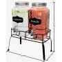 Estilo Glass Set of 2 Mason Jars Beverage Drink Dispensers on Metal Stand with Chalkboard Labels and Chalk with Lids and Leak Free Spigots-1 Gallon Estilo Glass Set of 2 Mason Jars Beverage Drink Dispensers on Metal Stand with Chalkboard Labels and Chalk with Lids and Leak Free Spigots-1 Gallon
