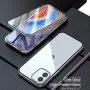 HENGHUI Case Compatible with iPhone 12 Mini Magnetic Clear Glass Case ，Aluminum Metal Bumper 360 Full-Body Protecive Cover Built-in Screen Protector (Purple, iPhone12Mini)