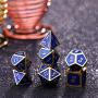 Bememo Polyhedral Metal Dices Set Zinc Alloy with Enamel Solid Metal for DND Game, Tabletop RPG, Dungeons and Dragons, Math Teaching, 7 Pieces Dice Set with Black Velvet Bag (Golden Blue)