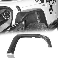 Hooke Road Solid Steel Flat Tube Front & Rear Fender Flares for Jeep Wrangler JK 2007-2018