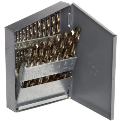 Chicago Latrobe - 69887 1V713 550 Series Cobalt Steel Jobber Length Drill Bit Set With Metal Case, Gold Oxide Finish, 135 Degree Split Point, Inch, 21-piece, 1/16'' - 3/8'' in 1/64'' increments Chicago Latrobe - 69887 1V713 550 Series Cobalt Steel Jobber Length Drill Bit Set With Metal Case, Gold Oxide Finish, 135 Degree Split Point, Inch, 21-piece, 1/16'' - 3/8'' in 1/64'' increments