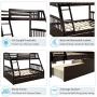 Merax Solid Wood Twin Over Full Bunk Bed with Two Storage Drawers (Espresso)