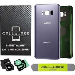 CELL4LESS Replacement Back Glass Cover Back Battery Door w/Custom Removal Tool & Pre-Installed Adhesive for Samsung Galaxy S8 Plus OEM - All Models G955-2 Logo - OEM Replacement (Orchid Grey)