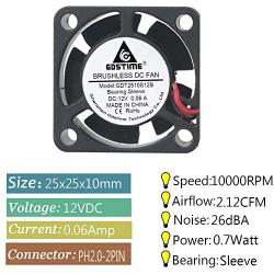 GDSTIME 25mm X 25mm X 10mm 2.5cm Small 12v Brushless Dc Mini Cooling Fan