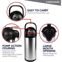 Cresimo 101 Oz (3L) Airpot Thermal Coffee Carafe and Coffee Server/Lever Action/Stainless Steel Insulated Flask / 12 Hour Heat Retention / 24 Hour Cold Retention (Airpot)