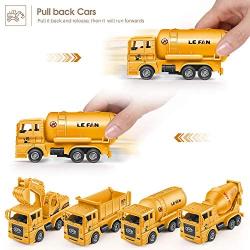 Mini Construction Trucks, GEYIIE Construction Vehicles Site for kids Engineering Toys Playset for Boys, Pull Back Cars Excavator Digger Tractor Bulldozer Dump Cement Toys Gifts for Holiday Party Favor