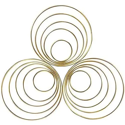 15 Pieces Metal Rings Hoops Macrame Ring for Dream Catchers and Crafts, 2 Inch, 3 Inch, 4 Inch, 5 Inch, 6 Inch (Gold)