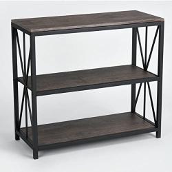 Vintage Dark Brown Black Metal Frame 3-Tier Console Table Bookcase Bookshelf