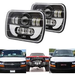 AMUNIESUN 120W Rectangle 7x6'' 5x7'' Led Headlights 6052 6054 H5054 H6054 Led Headlight DRL Hi/Low Sealed Beam H4 Plug For GMC Ford Chevy Chevrolet Cargo Van Express Nissan