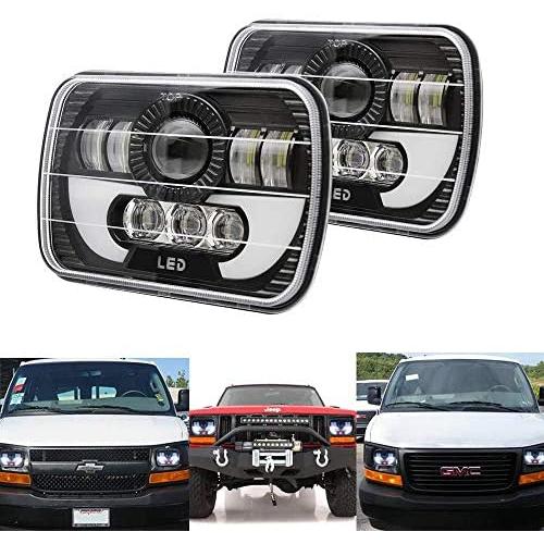 AMUNIESUN 120W Rectangle 7x6'' 5x7'' Led Headlights 6052 6054 H5054 H6054 Led Headlight DRL Hi/Low Sealed Beam H4 Plug For GMC Ford Chevy Chevrolet Cargo Van Express Nissan
