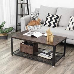 VASAGLE Coffee Table with Steel Frame and Mesh Storage Shelf, 41. 8 x 23. 7 x 17. 7 inches, Rustic Dark Brown