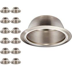 TORCHSTAR 12-Pack 6 Inch Recessed Can Light Trim with Satin Nickel Metal Step Baffle, Detachable Iron Ring Included, Fit Halo and Juno Remodel Recessed Housing