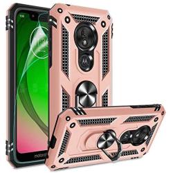 Moto G7 Power Phone Case,Moto G7 Supra Case with HD Screen Protector,Gritup 360 Degree Rotating Metal Ring Holder Kickstand Armor Anti-Scratch Bracket Cover Phone Case for Motorola G7 Power Rose Gold