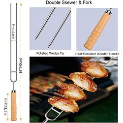 Morole Skewers for Grilling, 33PCS Metal Kabob Skewers Set with Marshmallow Roasting Sticks Smores Sticks BBQ Forks, 16-Inch Reusable Stainless Steel Skewers Set for Meat Chicken Shrimp Vegetable