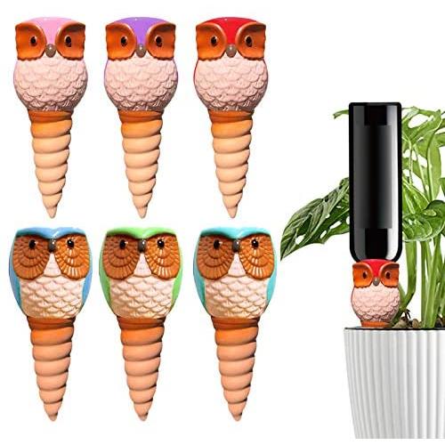 HUNTHAWK Plant Watering Stakes Owl, Self Watering Spikes Automatic Terracotta Spiral Devices with Irrigation Watering System for Outdoor Indoor Plants 6 Pcs