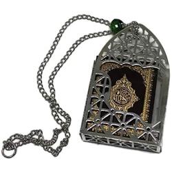 Islamic Car Rear Mirror Hanging Decorative Ornament Vehecle Necklace AMN142 Mini Al-Quran in Metal Cage Pendant Ramadan Eid Muslim Gift (Black/Silver)