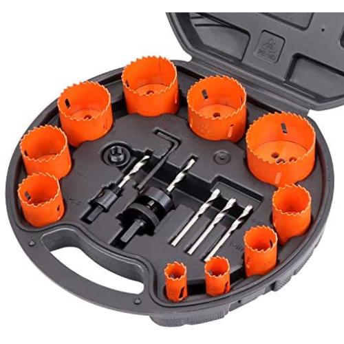 Bi-Metal Hole Saw Kit, HORUSDY 16-Piece General Purpose 3/4'' to 2-1/2'' Set with Case, Durable High Speed Steel (HSS), Ideal for Rapid Cutting of Metal, Wood, Plastic, Dry Wall.